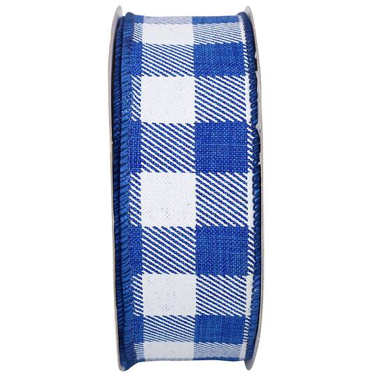 Reliant Linen Wired Royal Blue Checkered Ribbon